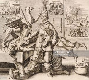 Allegory on Oliver Cromwell, victor in the English Civil War. Engraved by Crispijn de Passe II (1594-1670) Engraver. Dated 17th Century. (Photo by: Universal History Archive/Universal Images Group via Getty Images)